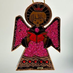 Vintage 60s Made in Japan Metal Foil Glitter Angel Christmas Tree Ornaments Rare
